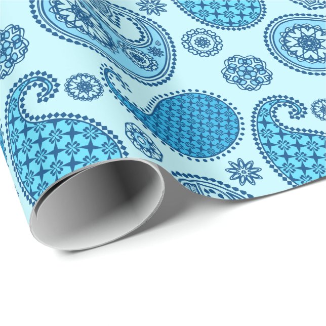 Paisley pattern, sky and cobalt blue wrapping paper (Roll Corner)