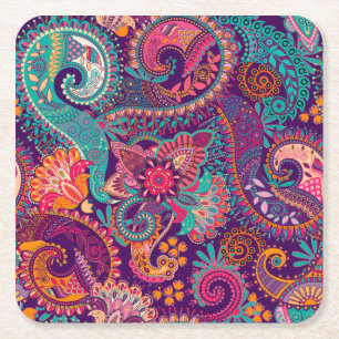 Paisley pattern square paper coaster