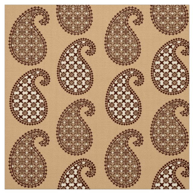 Paisley pattern, tan, cream and chocolate fabric (Swatch)