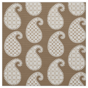Paisley pattern, taupe tan and white fabric