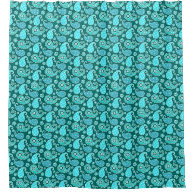 Paisley pattern, Teal, Aqua and White Shower Curtain (Front)
