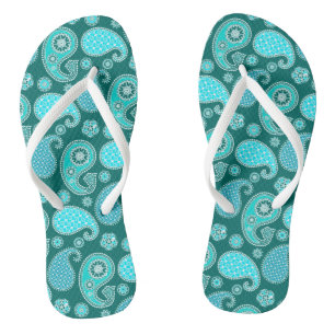 Paisley pattern, Teal, Aqua and White Thongs