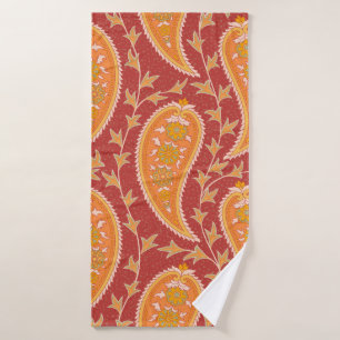 Paisley pattern. Turkish cucumber. Maroon-orange c Bath Towel