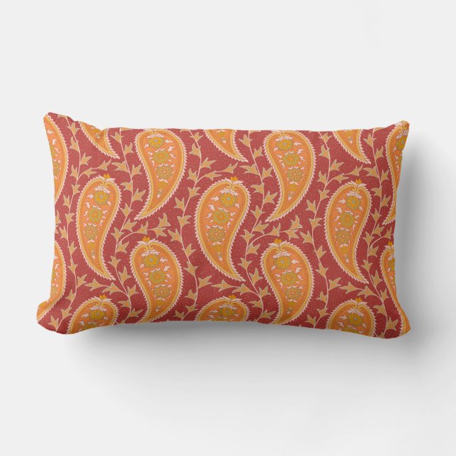 Paisley pattern. Turkish cucumber. Maroon-orange c Lumbar Cushion (Front)