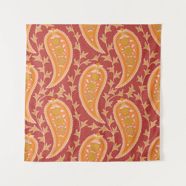 Paisley pattern. Turkish cucumber. Maroon-orange c Tapestry (Front)
