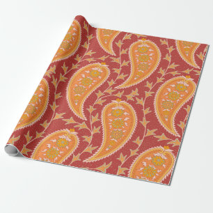 Paisley pattern. Turkish cucumber. Maroon-orange c Wrapping Paper