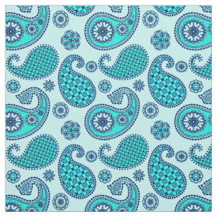 Paisley pattern, turquoise, aqua and navy fabric