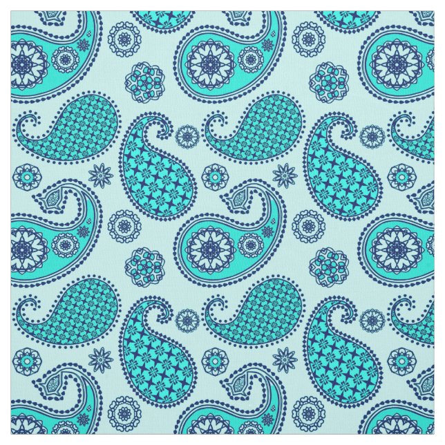 Paisley pattern, turquoise, aqua and navy fabric (Swatch)