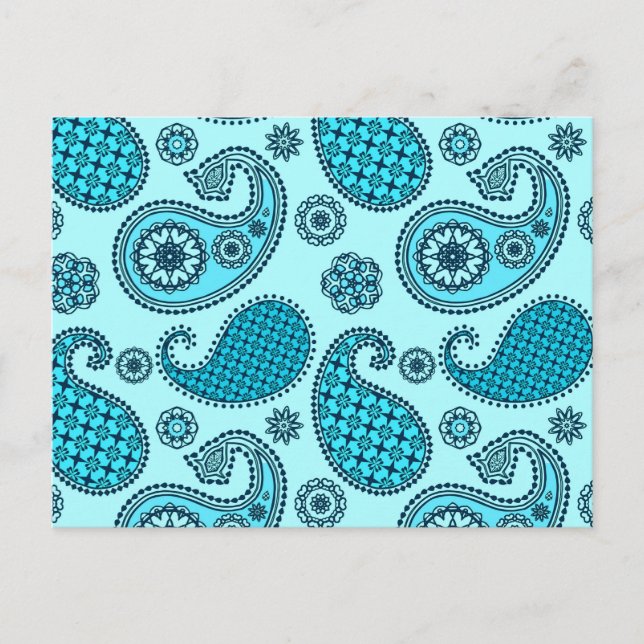 Paisley pattern, turquoise, aqua and navy postcard (Front)