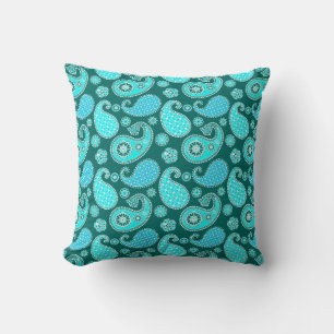 Paisley pattern, Turquoise, Aqua and White Cushion