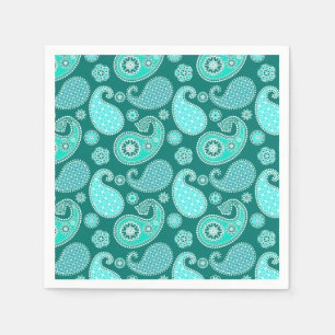 Paisley pattern, Turquoise, Aqua and White Napkin
