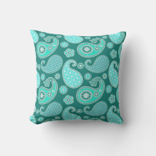 Paisley pattern, Turquoise, Aqua and White Outdoor Cushion