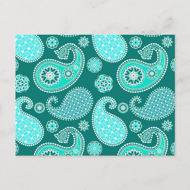 Paisley pattern, Turquoise, Aqua and White Postcard (Front)