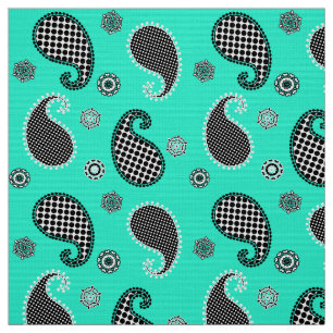 Paisley pattern, turquoise, black and white fabric