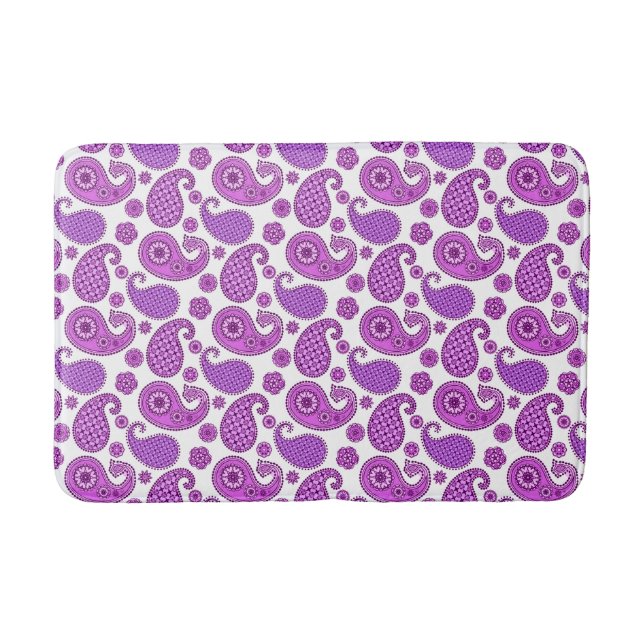 Paisley pattern, violet, purple and white bath mat (Front)
