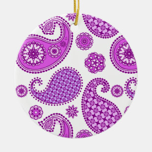 Paisley pattern, violet, purple and white ceramic ornament
