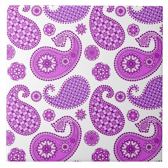 Paisley pattern, violet, purple and white ceramic tile (Front)
