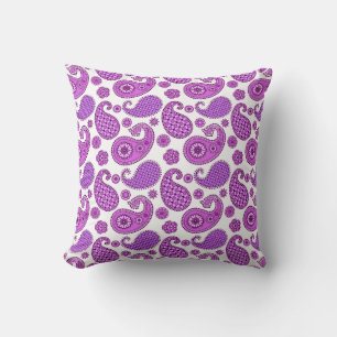 Paisley Pattern, Violet, Purple and White Cushion