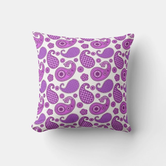 Paisley Pattern, Violet, Purple and White Cushion (Front)