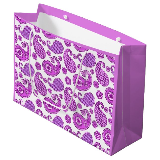 Paisley pattern, violet, purple and white large gift bag (Front Angled)