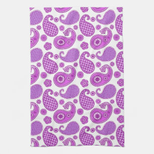Paisley pattern, violet, purple and white tea towel