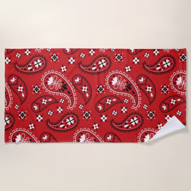 Paisley Pattern with Red Background-23214 Beach Towel (Front)