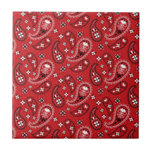 Paisley Pattern with Red Background-23214 Ceramic Tile