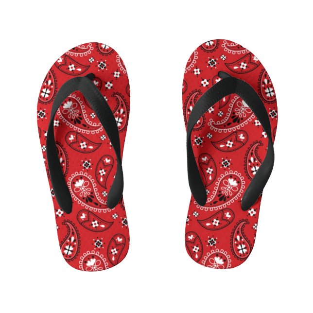 Paisley Pattern with Red Background-23214 Kid's Thongs (Footbed)