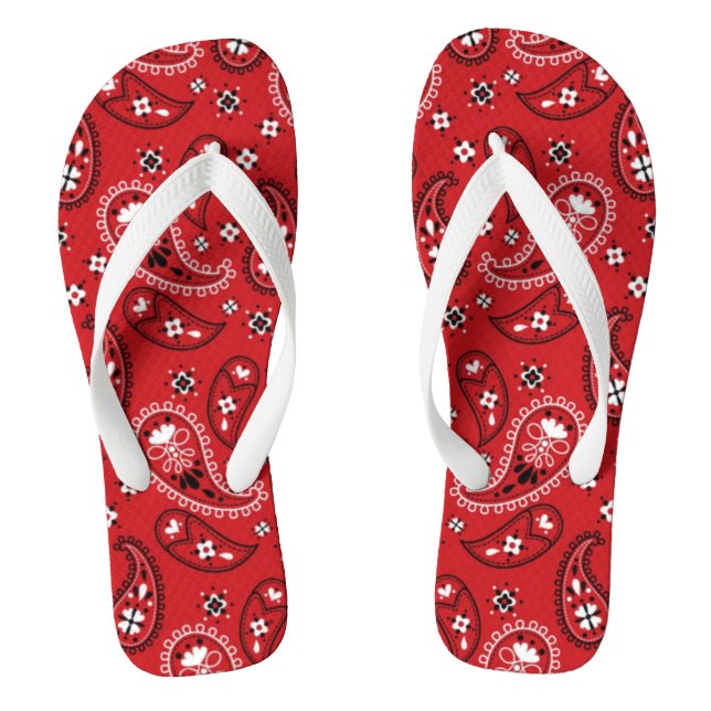 Paisley Pattern with Red Background-23214 Thongs (Footbed)