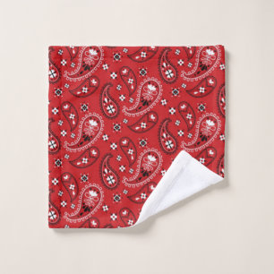 Paisley Pattern with Red Background-23214 Wash Cloth