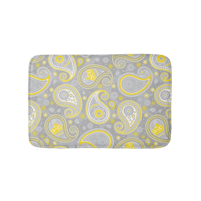 Paisley pattern yellow and grey elegant bath mat (Front)