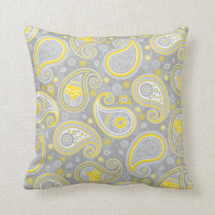 Paisley pattern yellow and grey elegant cushion