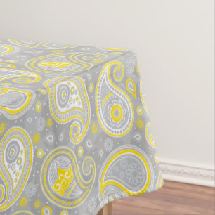 Paisley pattern yellow and grey elegant tablecloth