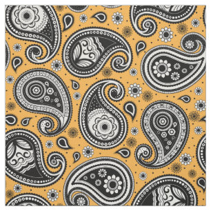 Paisley pattern yellow black white fabric