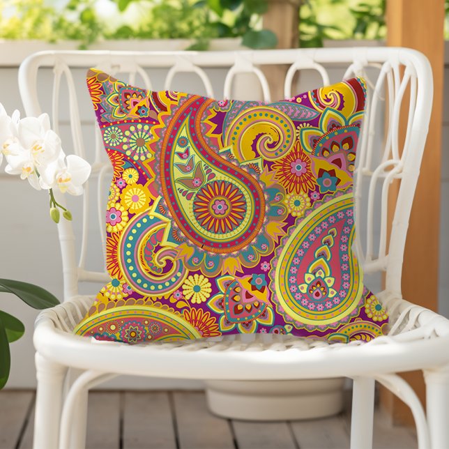 Paisley Pattern Yellow Purple Red Orange Cushion (Creator Uploaded)