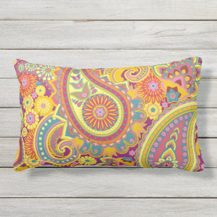 Paisley Pattern Yellow Purple Red Orange Outdoor Lumbar Cushion