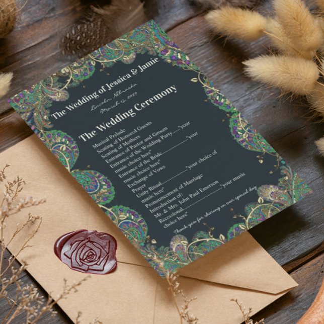 Paisley Peacock Colors Wedding Program (Creator Uploaded)