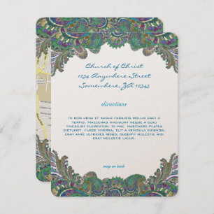 Paisley Peacock Colours Wedding Direction Receptio Invitation