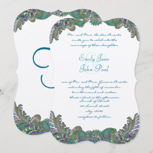 Paisley Peacock Colours Wedding Invitations