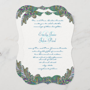 Paisley Peacock Colours Wedding Invitations