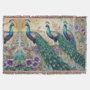 Paisley Peacock Floral Watercolor  Throw Blanket