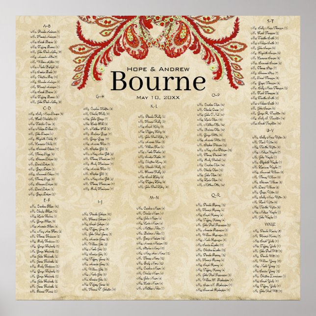 Paisley Peacock Red Earth Tonee 200 guests Poster (Front)