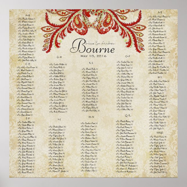 Paisley Peacock- Use 35 x 35 size (200 guests) Poster (Front)