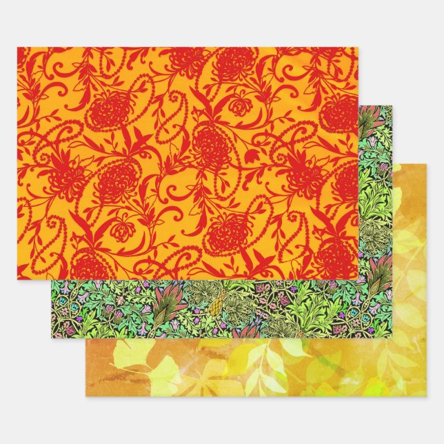 Paisley Pearl, Arcadia, and Leafy Sampler Wrapping Paper Sheet (Set)