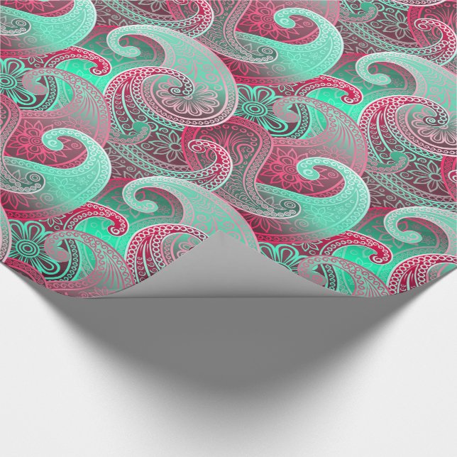 Paisley Pink and Aqua Damask Pattern Wrapping Paper (Corner)