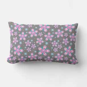 Paisley Pink Retro 60s Flowers Lumbar Cushion