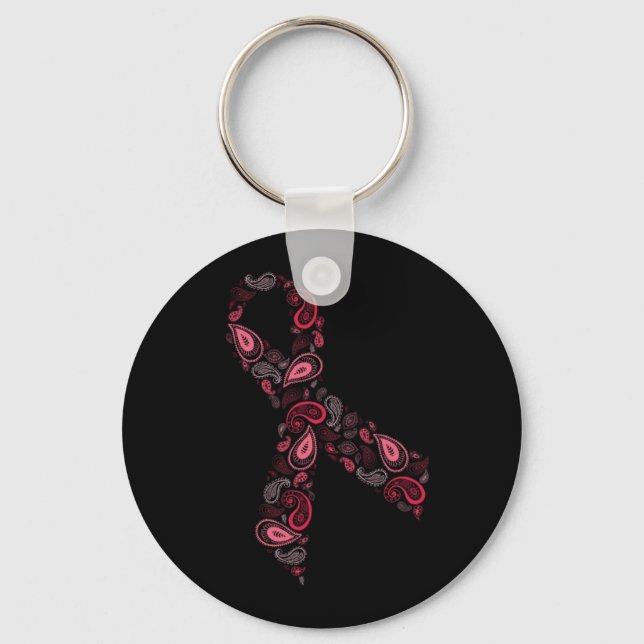 paisley pink ribbon keychain - black (Front)