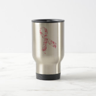 paisley pink ribbon travel mug