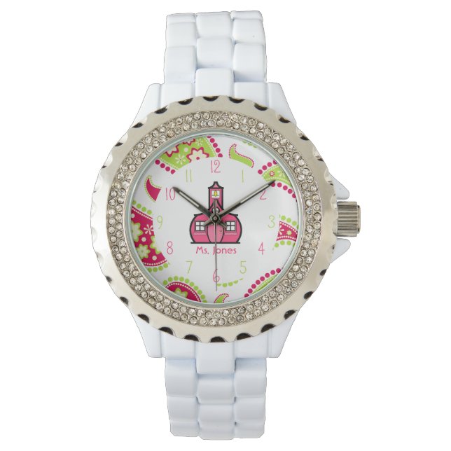 Paisley & Pink Schoolhouse Teacher Watch (Front)
