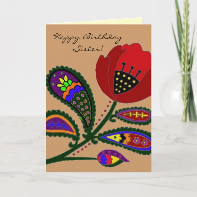 Paisley Poppy Ukrainian Folk Art Card (Front)